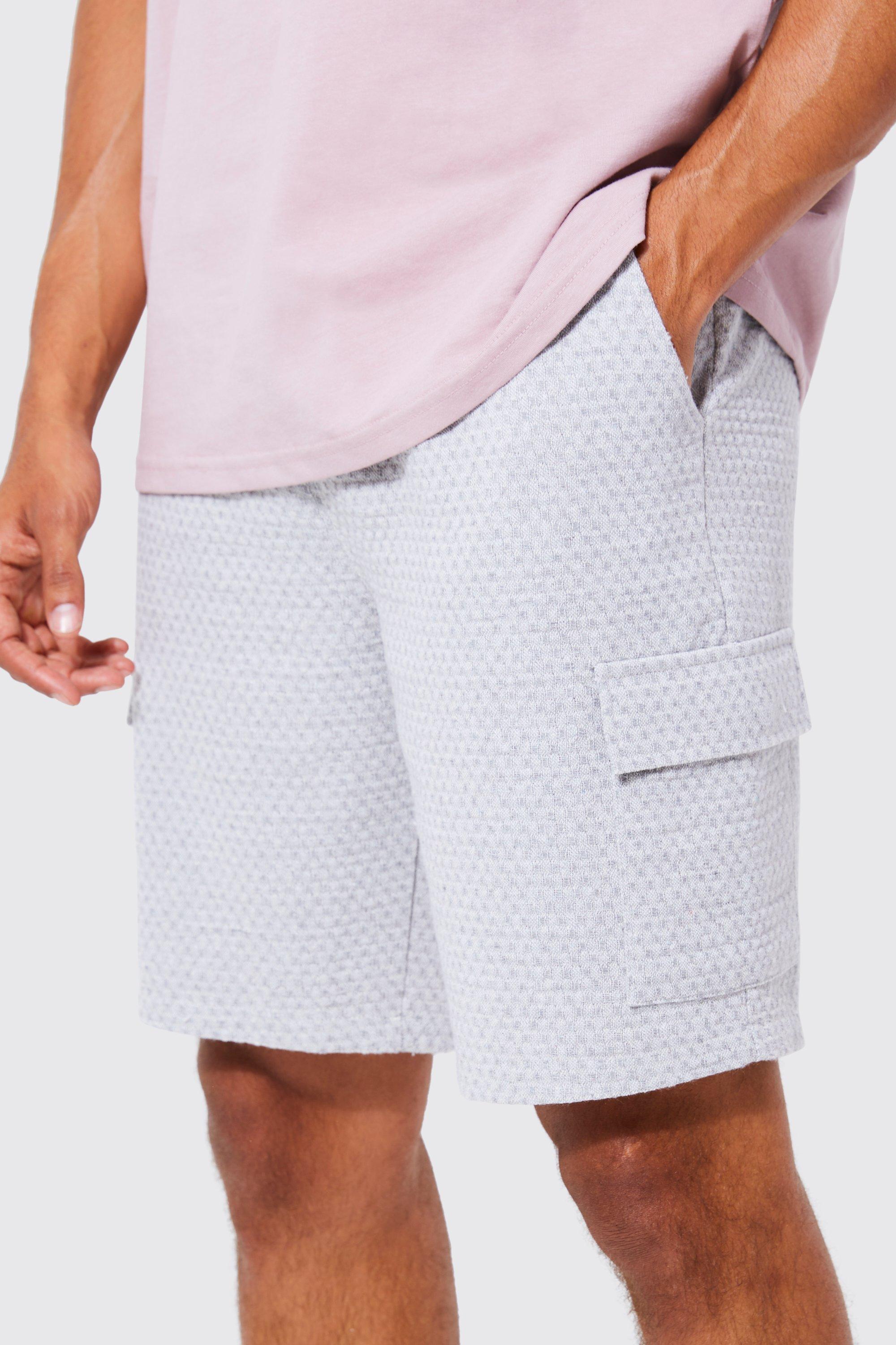 Elastic Relaxed Cargo Textured Linen Short boohoo NZ